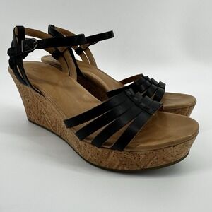 UGG Brigitte cork wedge platform‎ sandals black leather size 7.5